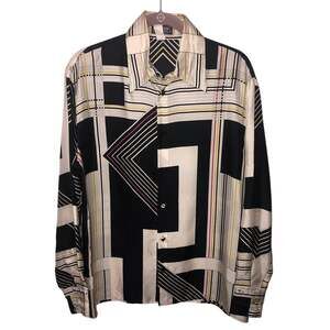 Gianni Versace Couture Silk Shirt Geometric Op-Art VTG 90s Mens S/M Archive